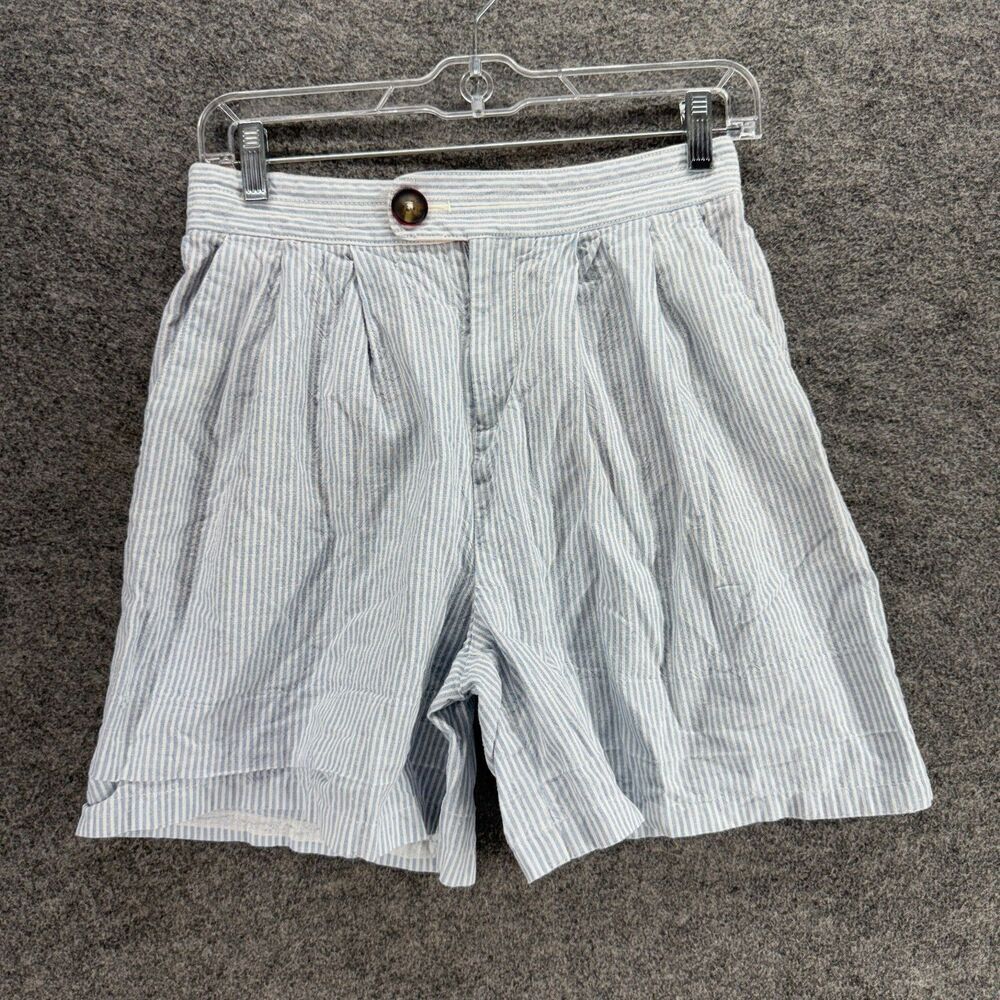 Anthropologie Shorts Women XS Blue Striped High Rise Chino Linen Pockets Casual